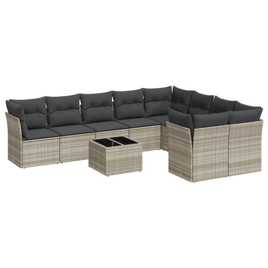 Set Divano Giardino 10 pz con Cuscini Grigio Chiaro Polyrattan 3250021