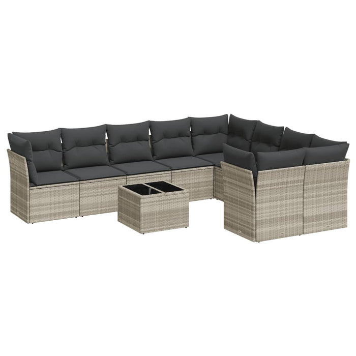 Set Divano Giardino 10 pz con Cuscini Grigio Chiaro Polyrattan 3250021