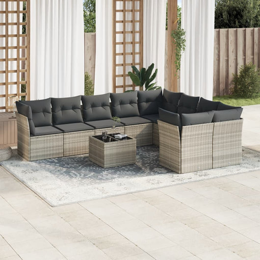 Set Divano Giardino 10 pz con Cuscini Grigio Chiaro Polyrattan 3250021