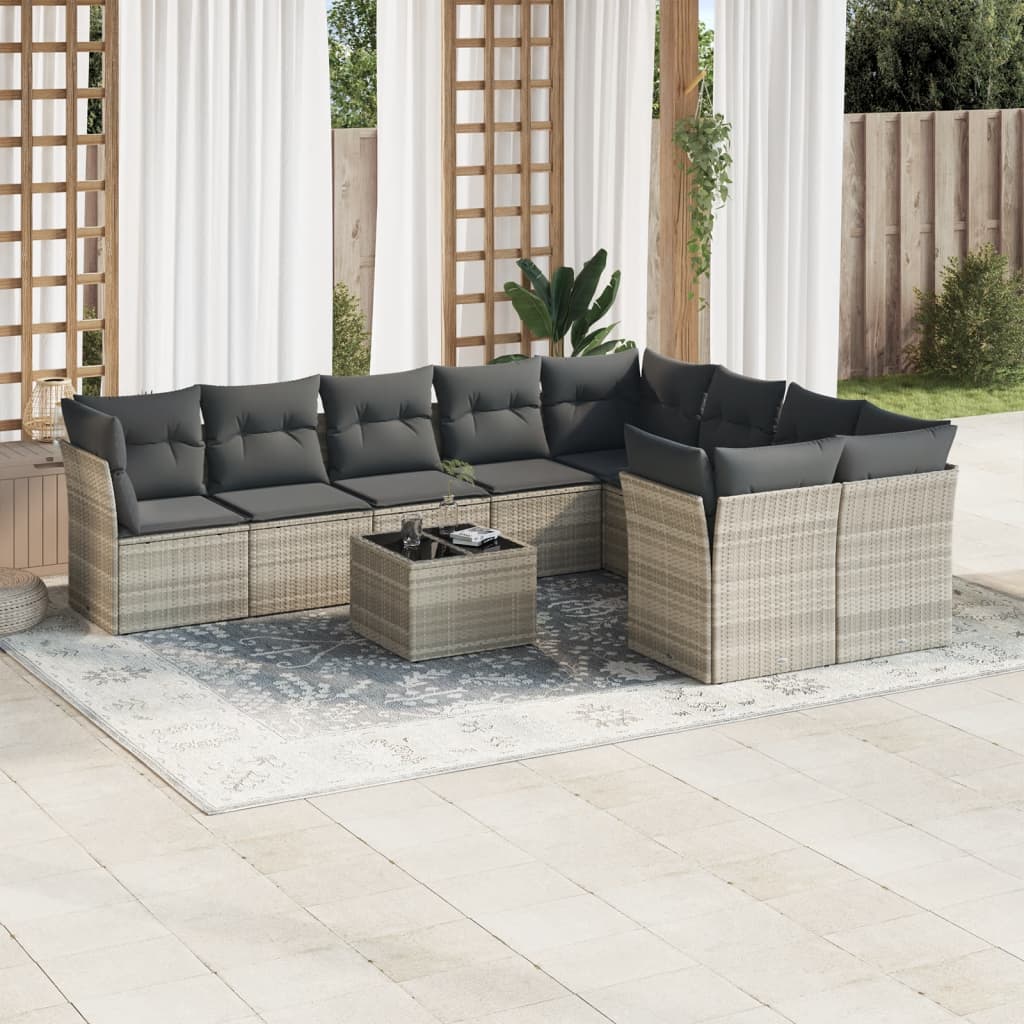 vidaXL Set Divano Giardino 10 pz con Cuscini Grigio Chiaro Polyrattan