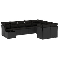 Set Divani da Giardino 10pz con Cuscini in Polyrattan Nero 3250024