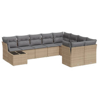 Set Divano da Giardino 10 pz con Cuscini Beige in Polyrattan