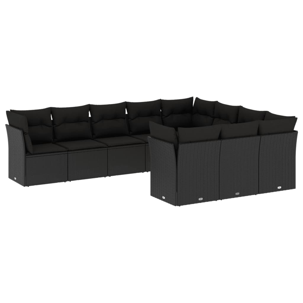vidaXL Set Divani da Giardino 10pz con Cuscini in Polyrattan Nero