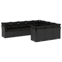 vidaXL Set Divani da Giardino 10pz con Cuscini in Polyrattan Nero