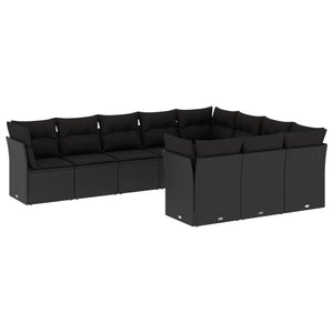 vidaXL Set Divani da Giardino 10pz con Cuscini in Polyrattan Nero