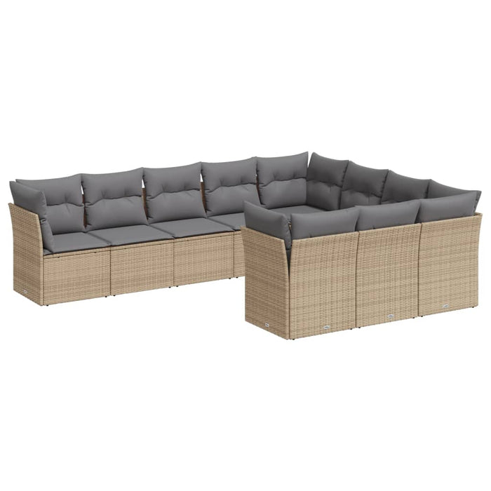 Set Divano da Giardino 10 pz con Cuscini Beige in Polyrattan 3250058
