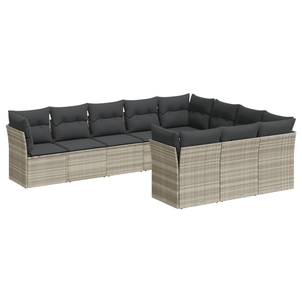Set Divano Giardino 10 pz con Cuscini Grigio Chiaro Polyrattan