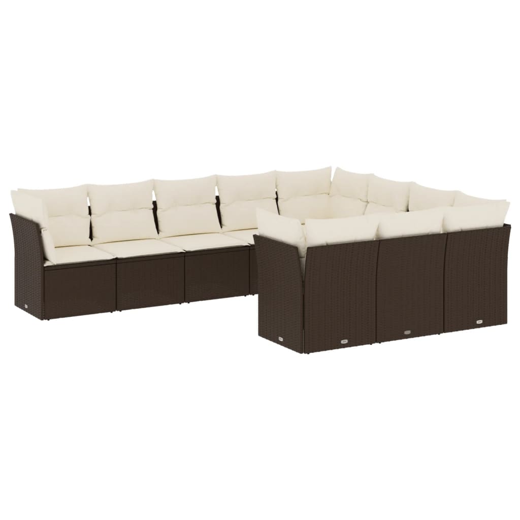 Set Divani da Giardino 10pz con Cuscini in Polyrattan Marrone 3250062