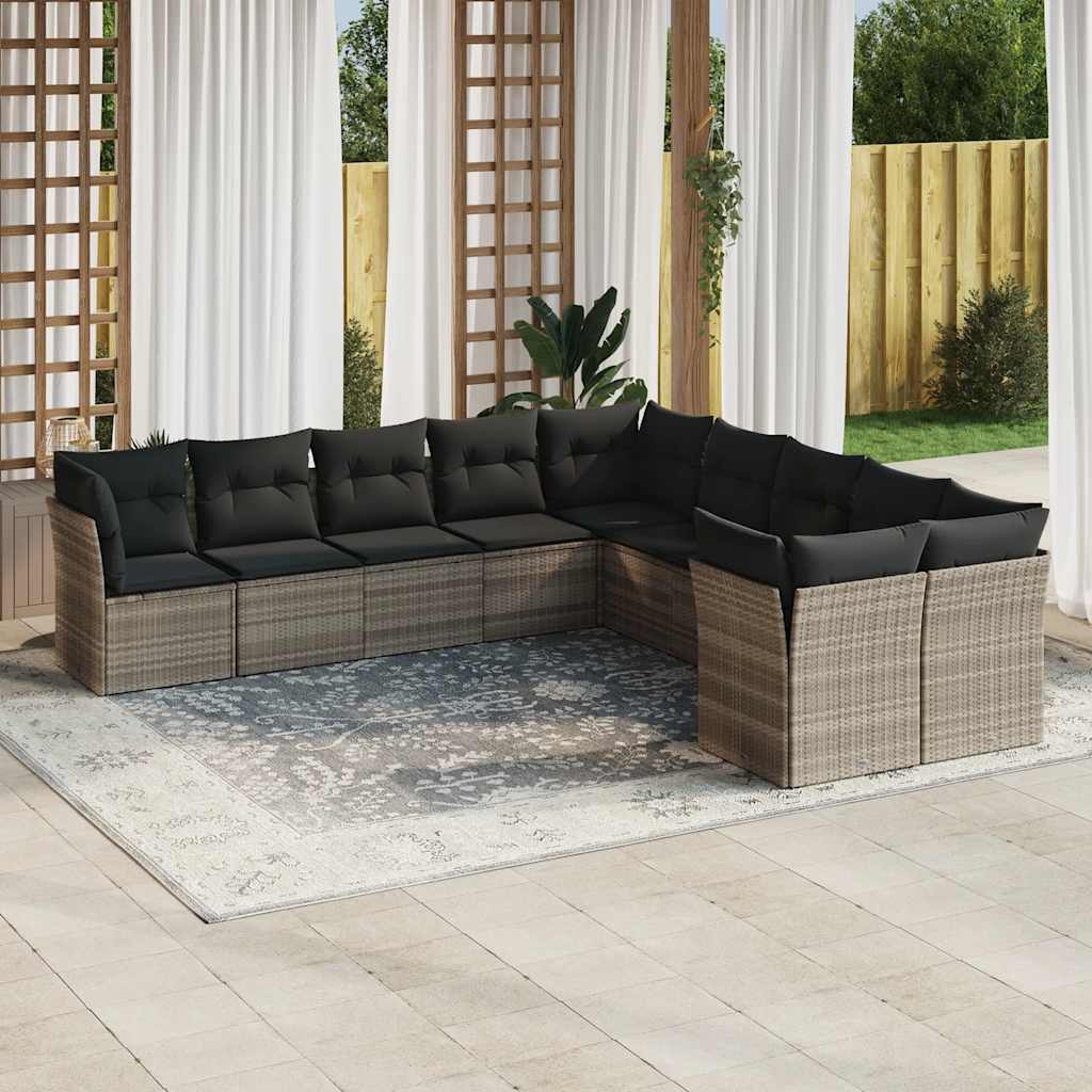 vidaXL Set Divano Giardino 10 pz con Cuscini Grigio Chiaro Polyrattan