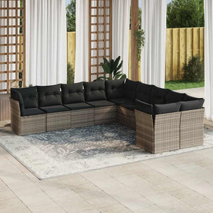 vidaXL Set Divano Giardino 10 pz con Cuscini Grigio Chiaro Polyrattan