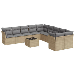 Set Divani da Giardino 11 pz con Cuscini Beige in Polyrattan 3250088