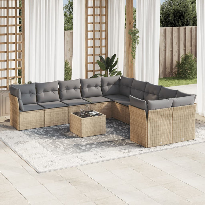 Set Divani da Giardino 11 pz con Cuscini Beige in Polyrattan 3250088