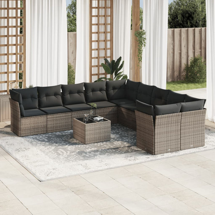 Set Divani da Giardino 11 pz con Cuscini in Polyrattan Grigio