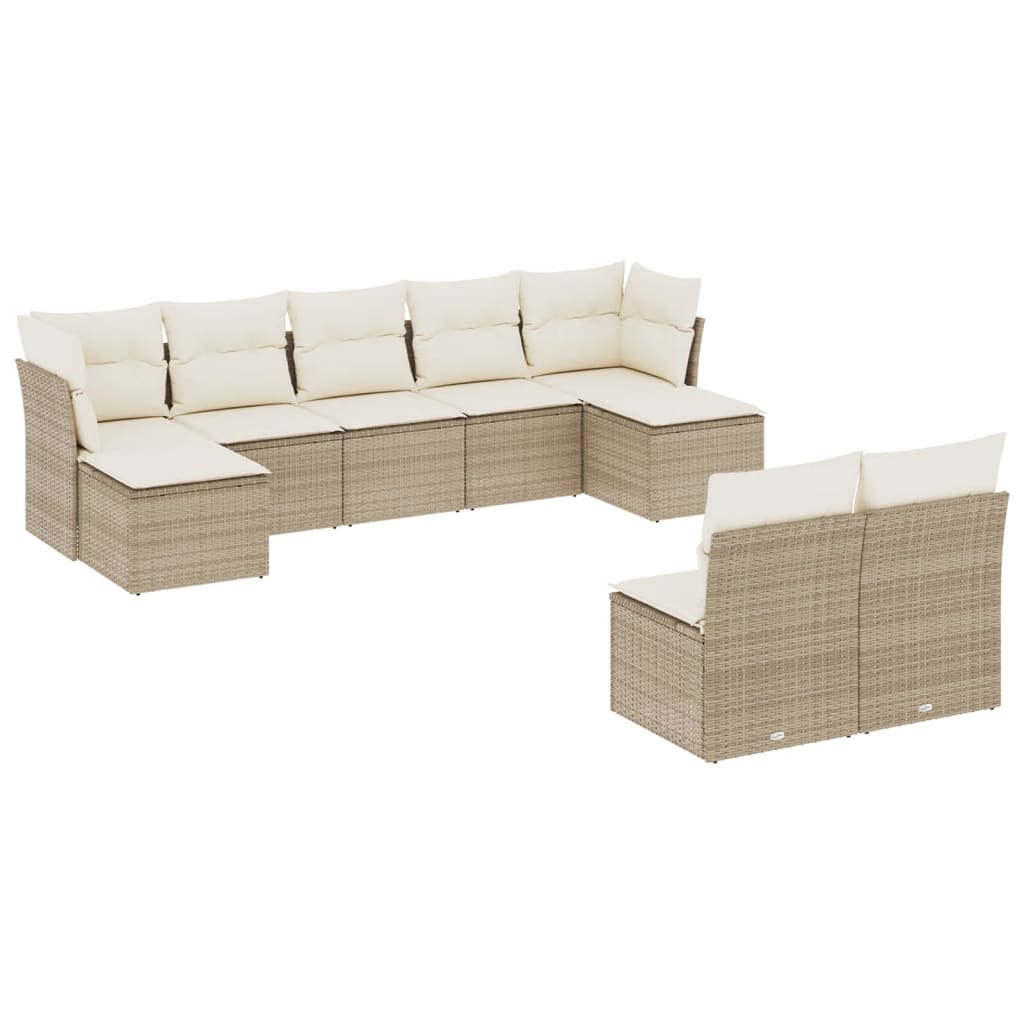 vidaXL Set Divano da Giardino 9 pz con Cuscini Beige in Polyrattan