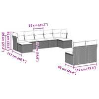 Set Divano da Giardino 9pz con Cuscini Grigio Chiaro Polyrattan