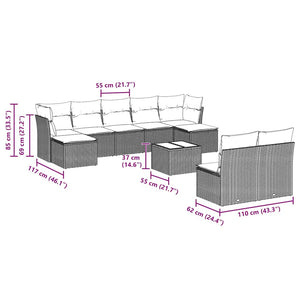 Set Divano Giardino 10 pz con Cuscini Grigio Chiaro Polyrattan 3250121