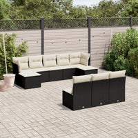vidaXL Set Divani da Giardino 10pz con Cuscini in Polyrattan Nero