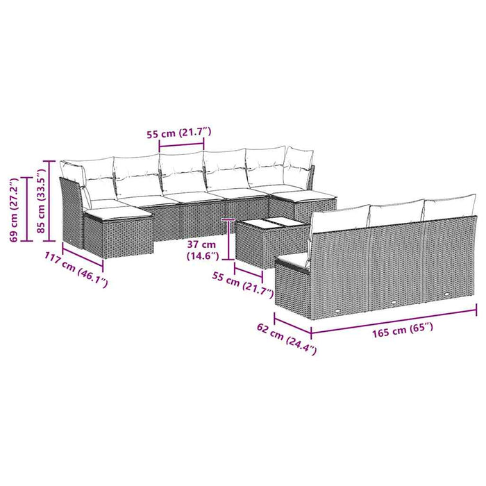 Set Divani da Giardino 11 pz con Cuscini in Polyrattan Grigio 3250141