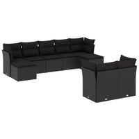 vidaXL Set Divani da Giardino 9 pz con Cuscini Nero in Polyrattan