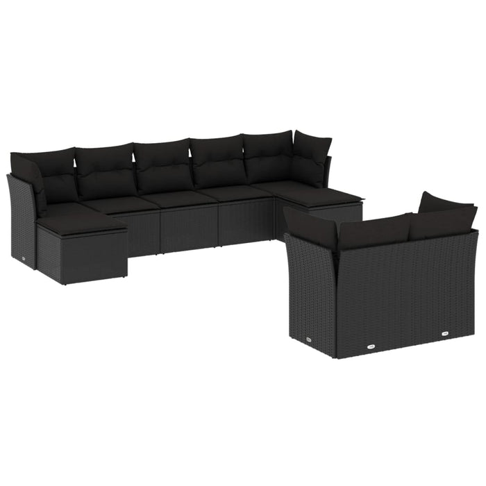 vidaXL Set Divani da Giardino 9 pz con Cuscini Nero in Polyrattan