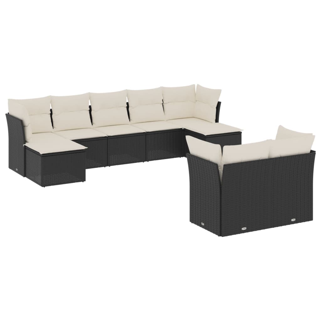 Set Divani da Giardino 9 pz con Cuscini Nero in Polyrattan