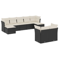 Set Divani da Giardino 9 pz con Cuscini Nero in Polyrattan