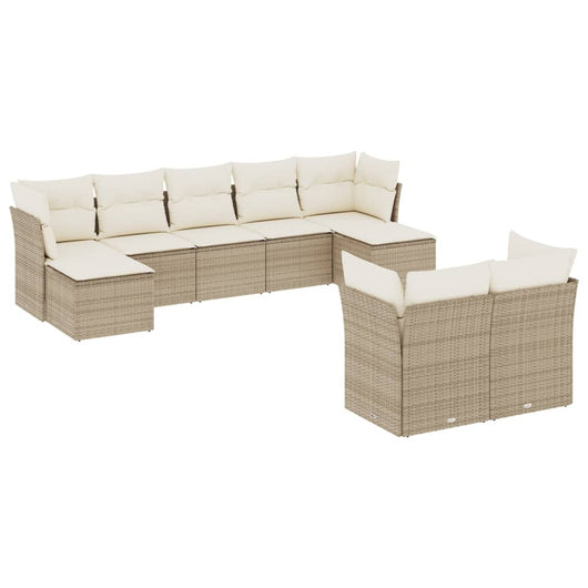 Set Divano da Giardino 9 pz con Cuscini Beige in Polyrattan