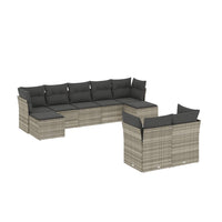 Set Divano da Giardino 9pz con Cuscini Grigio Chiaro Polyrattan