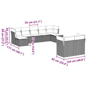 Set Divano da Giardino 9pz con Cuscini Grigio Chiaro Polyrattan