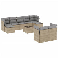 Set Divano da Giardino 10 pz con Cuscini Beige in Polyrattan