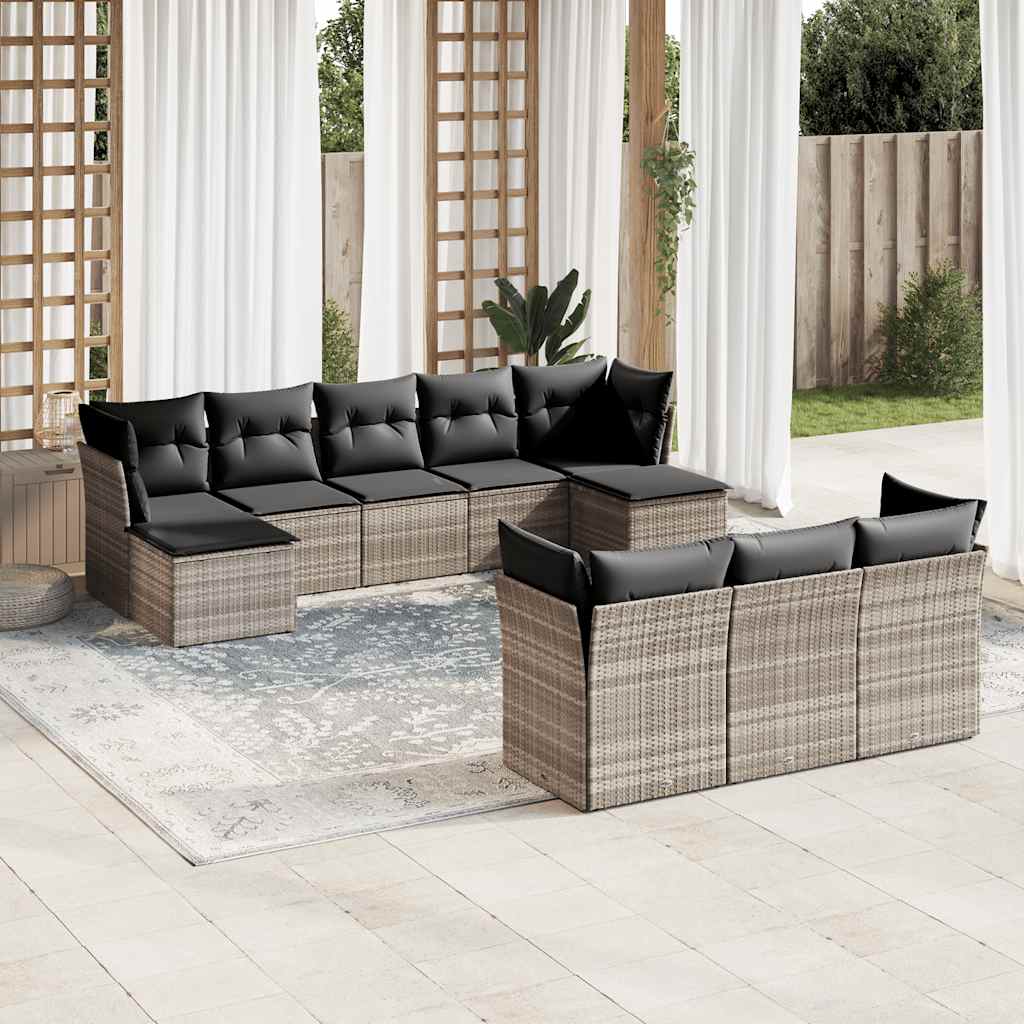 vidaXL Set Divano Giardino 10 pz con Cuscini Grigio Chiaro Polyrattan