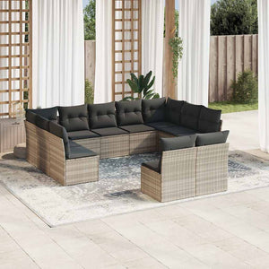 vidaXL Set Divani da Giardino 11 pz con Cuscini in Polyrattan Grigio