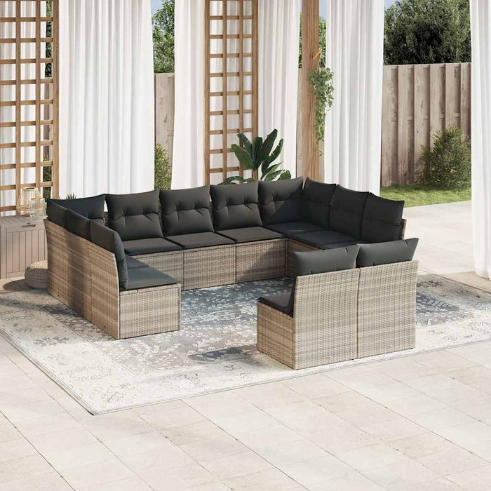 vidaXL Set Divani da Giardino 11 pz con Cuscini in Polyrattan Grigio