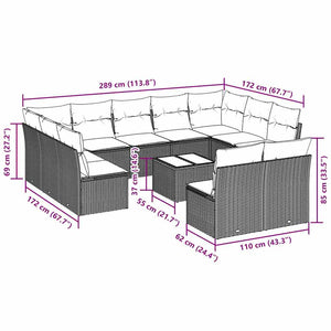 Set Divano Giardino 12 pz con Cuscini Grigio Chiaro Polyrattan