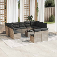 Set Divano Giardino 12 pz con Cuscini Grigio Chiaro Polyrattan