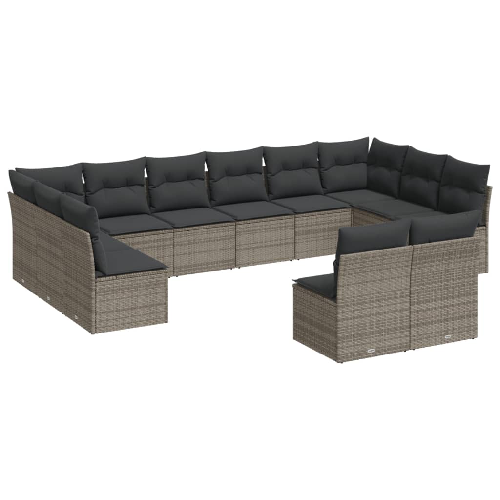 Set Divani da Giardino 12 pz con Cuscini Grigio in Polyrattan