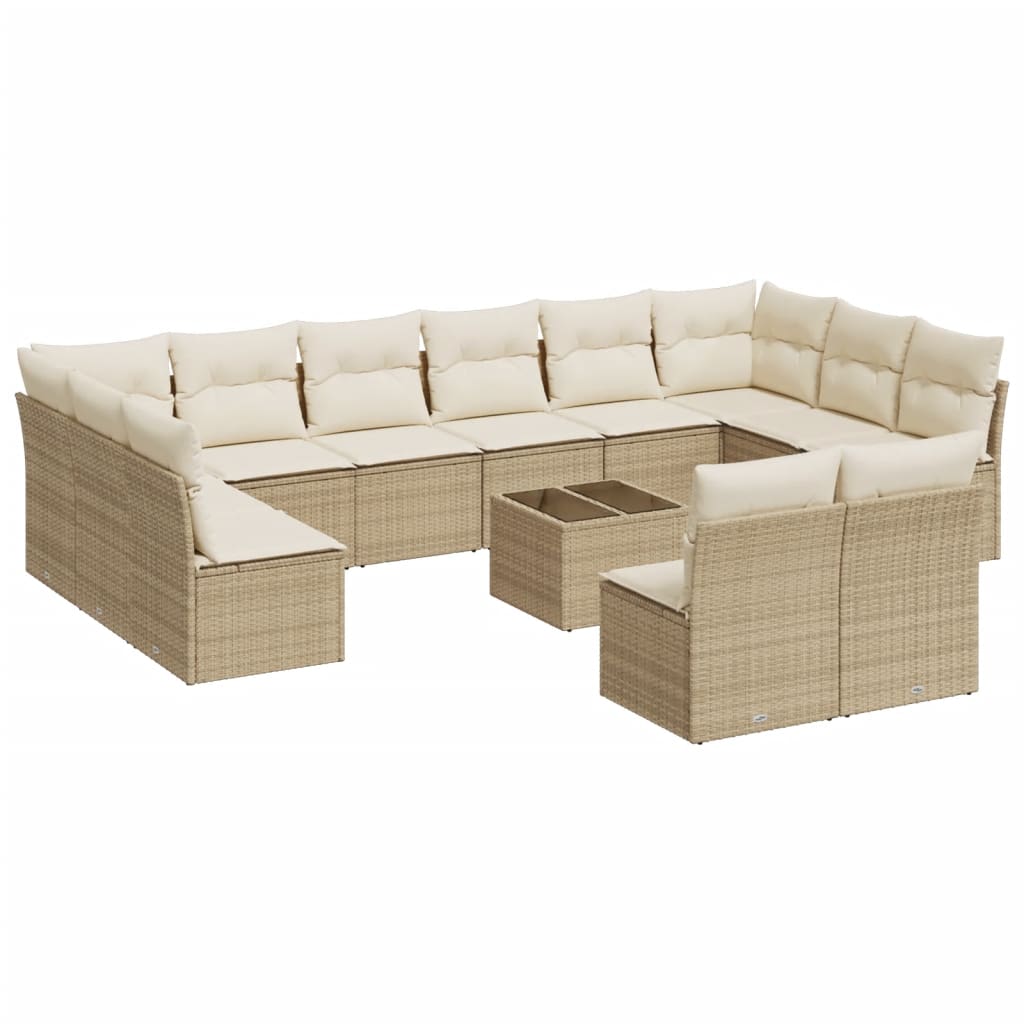 Set Divano da Giardino 13 pz con Cuscini Beige in Polyrattan