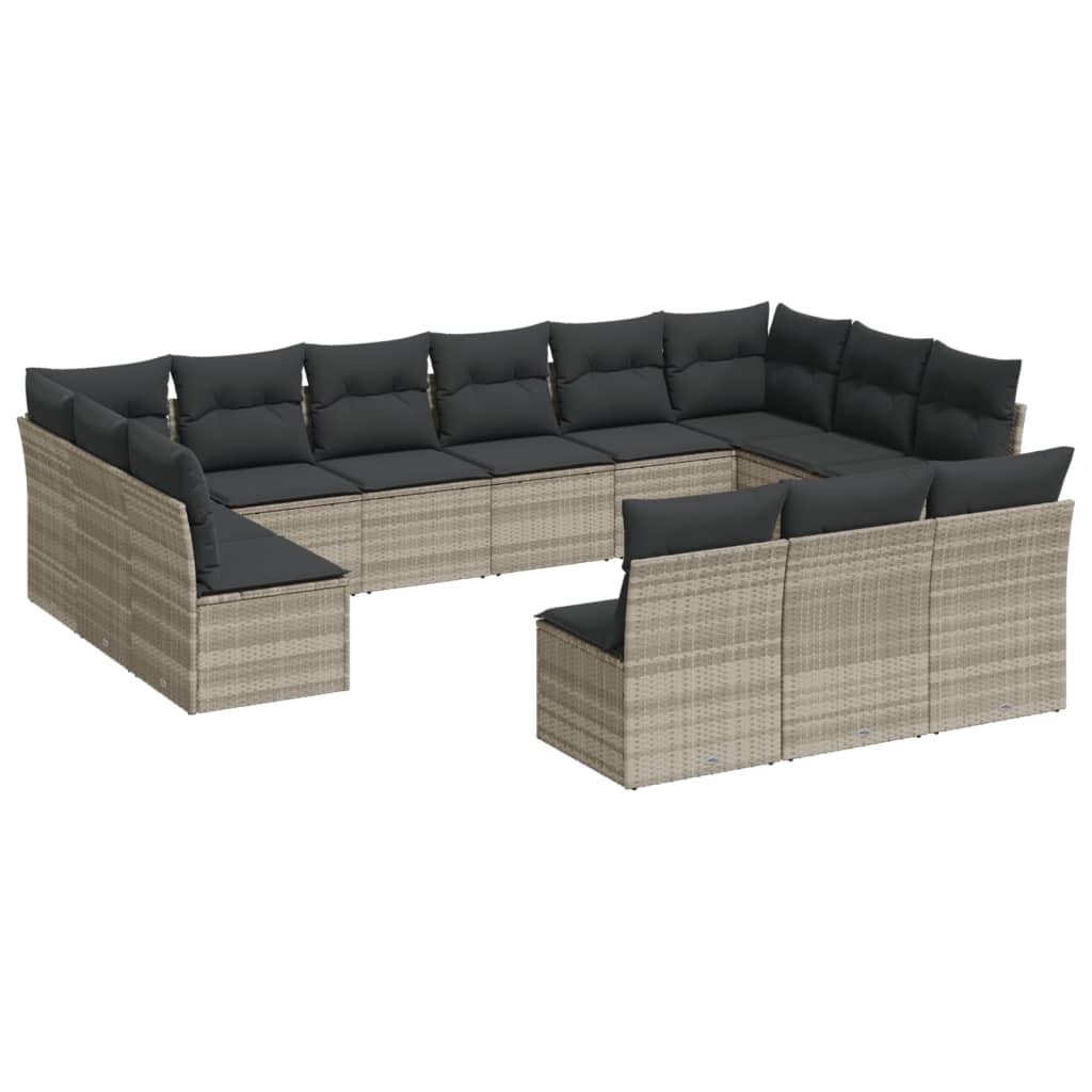 Set Divani Giardino 13 pz con Cuscini Grigio Chiaro Polyrattan