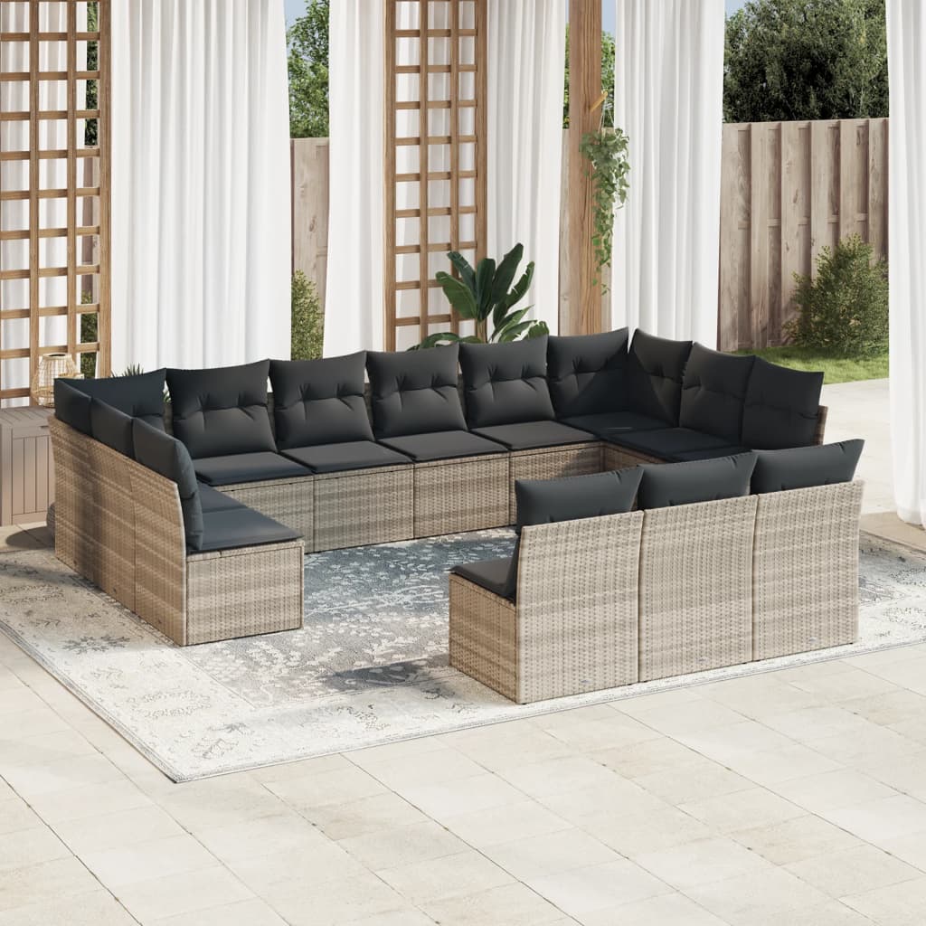 Set Divani Giardino 13 pz con Cuscini Grigio Chiaro Polyrattan