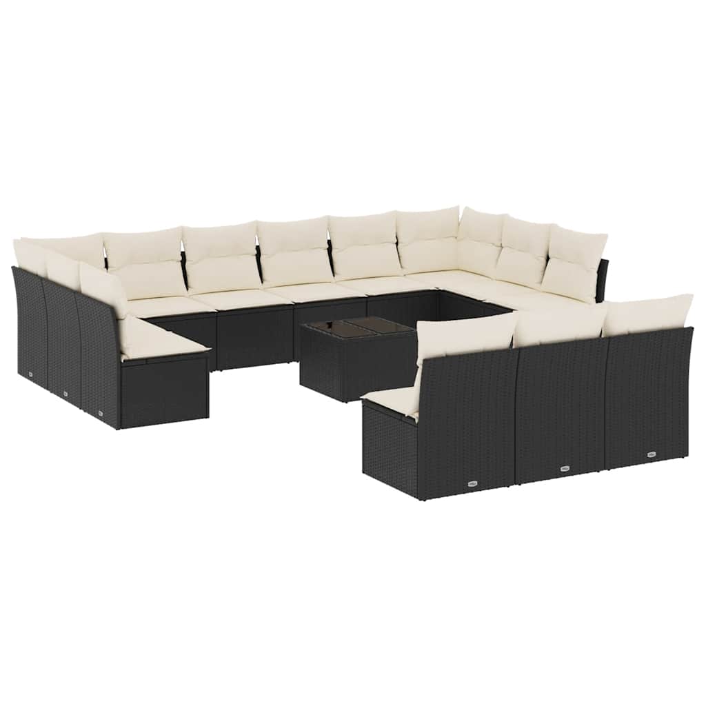 Set Divani da Giardino 14pz con Cuscini in Polyrattan Nero