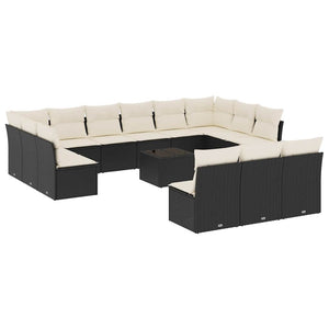 Set Divani da Giardino 14pz con Cuscini in Polyrattan Nero