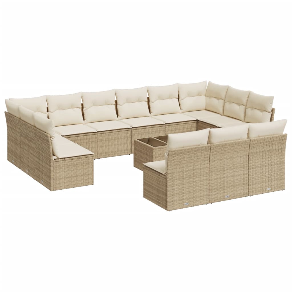 Set Divani da Giardino 14pz con Cuscini in Polyrattan Beige