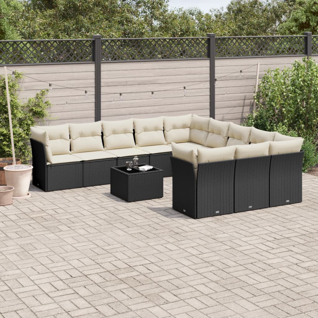 Set Divani da Giardino 12 pz con Cuscini Nero in Polyrattan