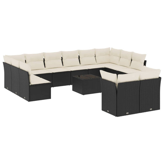 vidaXL Set Divani da Giardino 13pz con Cuscini Nero in Polyrattan