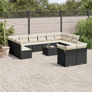 vidaXL Set Divani da Giardino 13pz con Cuscini Nero in Polyrattan