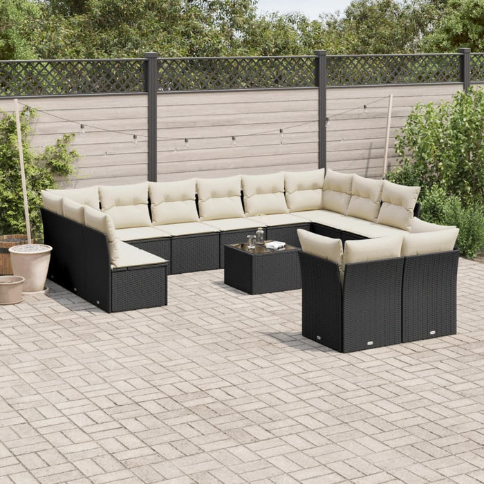 vidaXL Set Divani da Giardino 13pz con Cuscini Nero in Polyrattan