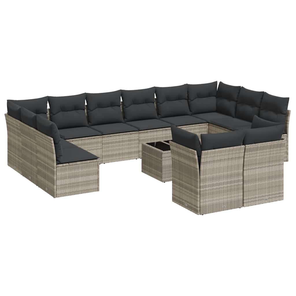Set Divani Giardino 13 pz con Cuscini Grigio Chiaro Polyrattan