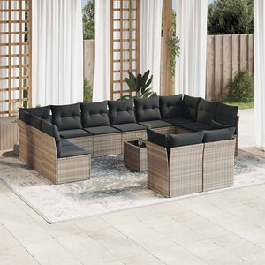 Set Divani Giardino 13 pz con Cuscini Grigio Chiaro Polyrattan