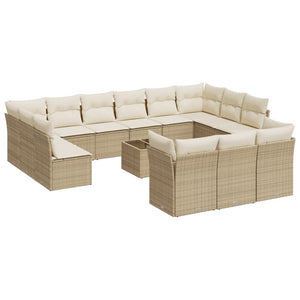 Set Divani da Giardino 14pz con Cuscini in Polyrattan Beige 3250297
