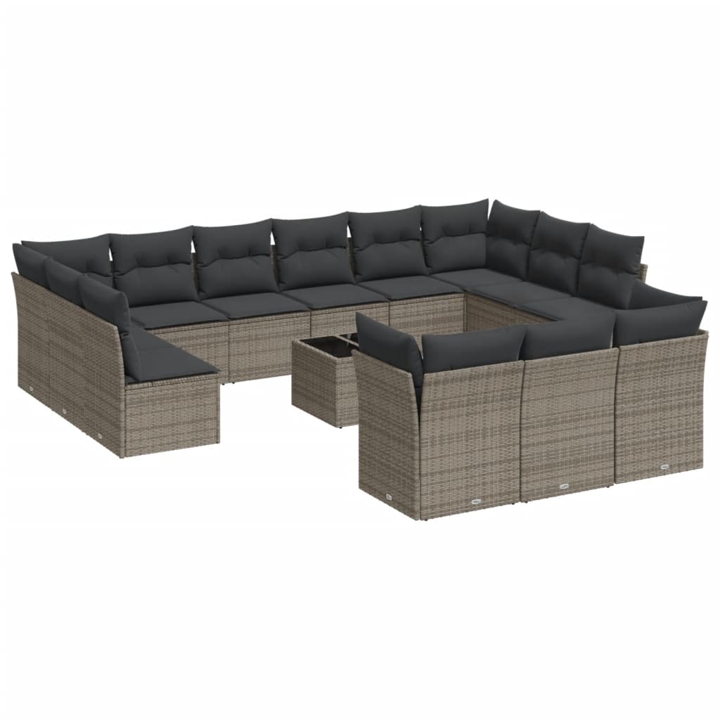 Set Divani da Giardino 14pz con Cuscini in Polyrattan Grigio 3250299